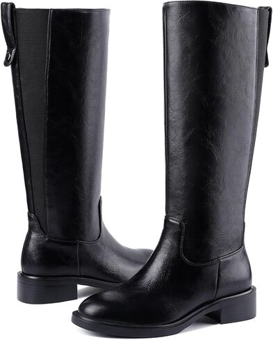 Knee High Boots for Women Round Toe Wide Calf Chunky Low Heel Pull On Riding Boots Comfortable Tall Campus Boots in Saudi Arabia