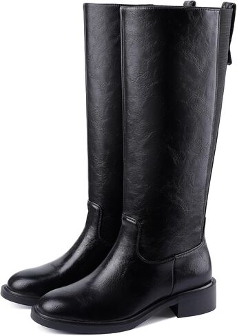 Knee High Boots for Women Round Toe Wide Calf Chunky Low Heel Pull On Riding Boots Comfortable Tall Campus Boots in Saudi Arabia