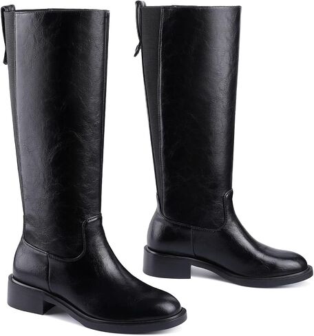 Knee High Boots for Women Round Toe Wide Calf Chunky Low Heel Pull On Riding Boots Comfortable Tall Campus Boots in Saudi Arabia