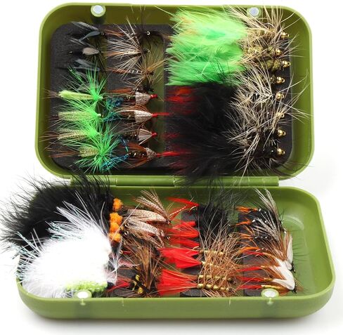 Fly Fishing Flies 64pcs Lures Bait Trout Bass Dry Nymphs Wooly Bugger Tenkara Assortment Kit for Trout Fish Gifts Men in Kuwait