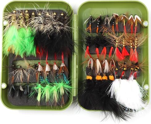 Fly Fishing Flies 64pcs Lures Bait Trout Bass Dry Nymphs Wooly Bugger Tenkara Assortment Kit for Trout Fish Gifts Men in Kuwait