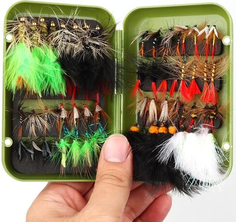 Fly Fishing Flies 64pcs Lures Bait Trout Bass Dry Nymphs Wooly Bugger Tenkara Assortment Kit for Trout Fish Gifts Men in Kuwait