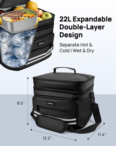Insulated Lunch Box for Men & Women - 26L X Large Lunch Bag, Leak-Proof Cooler Lunch Bag, Adjustable Strap, Ideal for Work, Picnic, Travel 14.6"×11.5"×9.5" (Black) in Saudi Arabia