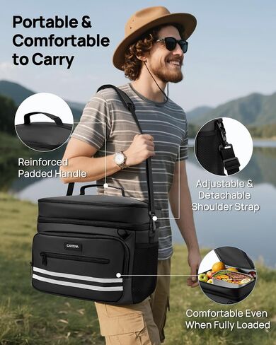 Insulated Lunch Box for Men & Women - 26L X Large Lunch Bag, Leak-Proof Cooler Lunch Bag, Adjustable Strap, Ideal for Work, Picnic, Travel 14.6"×11.5"×9.5" (Black) in Saudi Arabia