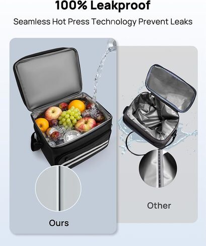 Insulated Lunch Box for Men & Women - 26L X Large Lunch Bag, Leak-Proof Cooler Lunch Bag, Adjustable Strap, Ideal for Work, Picnic, Travel 14.6"×11.5"×9.5" (Black) in Saudi Arabia