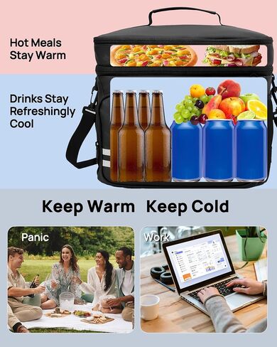 Insulated Lunch Box for Men & Women - 26L X Large Lunch Bag, Leak-Proof Cooler Lunch Bag, Adjustable Strap, Ideal for Work, Picnic, Travel 14.6"×11.5"×9.5" (Black) in Saudi Arabia