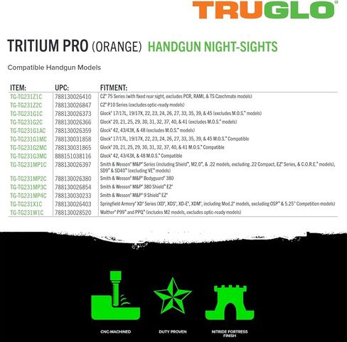 مشاهد TRUGLO Tritium Pro الليلية، متوافقة مع نماذج مسدس سميث آند ويسون المتوهجة في الظلام الأمامية والخلفية مع حلقة أمامية بقفل التركيز in Saudi Arabia