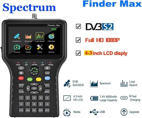مكتشف إشارة الأقمار الصناعية ماكس DVB-S/S2/S2X H.264/H.265 (8 بت) جهاز قياس الأقمار الصناعية DVB-S/S2/S2X H.265 ACM in Kuwait