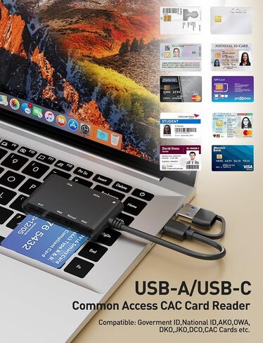 محول بطاقة SIM من النوع C/USB - قارئ بطاقات ذكية 7 في 2 CAC عسكري، قارئ بطاقات MS Pro Duo/SD/TF/M2/ID/IC/PIV/SIM، قارئ بطاقة SIM Memory Stick Pro Duo لأجهزة الكمبيوتر والكمبيوتر الشخصي وWindows وLinux وMacOS in Kuwait