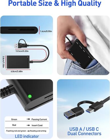 محول بطاقة SIM من النوع C/USB - قارئ بطاقات ذكية 7 في 2 CAC عسكري، قارئ بطاقات MS Pro Duo/SD/TF/M2/ID/IC/PIV/SIM، قارئ بطاقة SIM Memory Stick Pro Duo لأجهزة الكمبيوتر والكمبيوتر الشخصي وWindows وLinux وMacOS in Kuwait