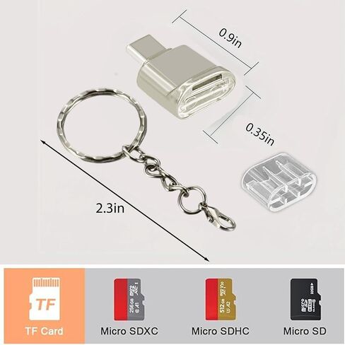 Type C Micro SD/TF Card Reader with Keychain,Memory Reader,Type C Card Reader Adapter(Silver) in Saudi Arabia