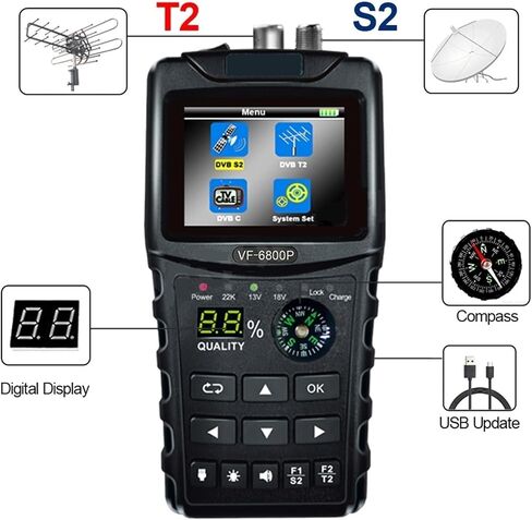 Satellite Finder DVB-T2 DVB-S2 DVB-C MPEG4 Digital Sat Finder Meter 2.4 Inch LCD HD For TV Tuner in Saudi Arabia