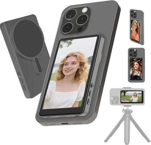 Vlog Selfie Monitor Screen, Wireless Magnetic Screen Mirroring for iPhone & Android, 4K/1080p Back Camera Vlog Monitor with Bluetooth Remote for Live Stream/TikTok & YouTube in Saudi Arabia