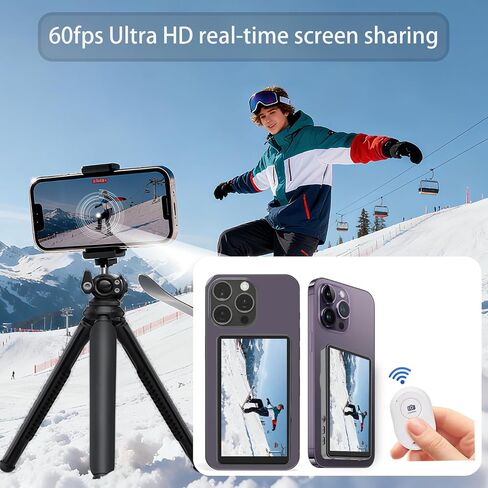 Vlog Selfie Monitor Screen, Wireless Magnetic Screen Mirroring for iPhone & Android, 4K/1080p Back Camera Vlog Monitor with Bluetooth Remote for Live Stream/TikTok & YouTube in Saudi Arabia
