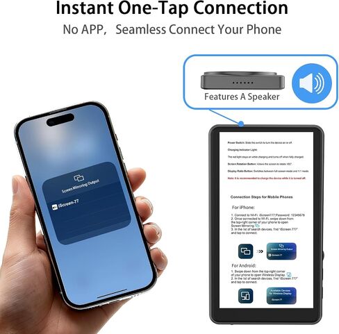 Vlog Selfie Monitor Screen, Wireless Magnetic Screen Mirroring for iPhone & Android, 4K/1080p Back Camera Vlog Monitor with Bluetooth Remote for Live Stream/TikTok & YouTube in Saudi Arabia