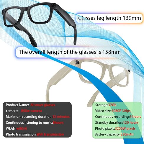 AI Smart Glasses with Camera, 1080P Video Recording, AI Real-Time Translation, Bluetooth Open-ear Audio, Voice Assistant, Hands-Free Calls, Recording & Vlog, Smart Travel Glasses for Women and Men in Saudi Arabia