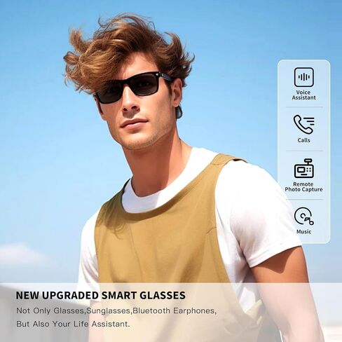 Smart Glasses, Bluetooth Sunglasses, New Upgraded Smart Glasses for Men/Women, Open Ear Speaker, Voice Assistant Compatible, Hands-Free Calls in Saudi Arabia
