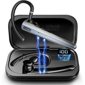 Bluetooth Headset with Microphone, Wireless Earpiece with Noise Cancelling Mic, Charging Case, Hands-Free Bluetooth 5.3 Earbud for Truckers, Zoom, Teams, Driving in Saudi Arabia