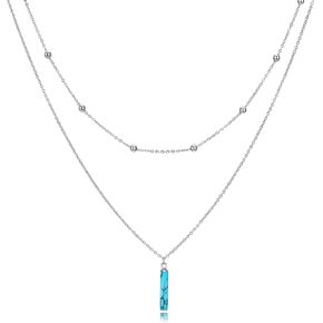 TIGER RIDER Opal Double Layer 925 Sterling Silver Necklace for Women, Exquisite Women's Jewelry Multi Layer Choker, Fashionable Think Pendant Necklace for Mother's Day Gifts in Saudi Arabia
