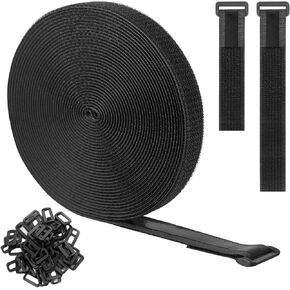Heavy Duty Hook and Loop Straps with Non-Slip Rubber Backing | 1in x16ft with 25 Buckles | Cut-to-Length | Adjustable Cinch Straps for Cable, Battery, Bike, Sectional Couch Connector | Black in Saudi Arabia