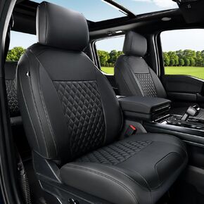 أغطية مقاعد Ford F150 مقاعد أمامية جلدية، مقاعد دلو مناسبة 2021-2025 Super Crew Cab/Regular Cab (XL XLT)، (ليس لمقعد 40/20/40)، غطاء شاحنات البيك اب مقاوم للماء (أسود ورمادي) in Saudi Arabia