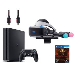 حزمة PlayStation VR Start Bundle 5 عناصر: حزمة VR Start Bundle، وحدة تحكم Sony PS4 Slim 1 تيرابايت - Jet Black، قرص ألعاب VR PSVR until Dawn: Rush of Blood in Kuwait