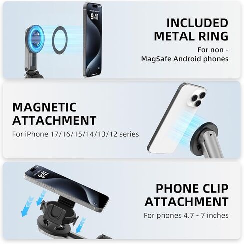عصا سيلفي مغناطيسية حامل ثلاثي القوائم صغير لهاتف iPhone، جيب محمول 4 في 1 متعدد الوظائف يدور 360 درجة مقبض الهاتف مع جهاز تحكم عن بعد قابل للفصل/مشبك/حلقة معدنية لـ MagSafe/Android[4 أرجل] in Kuwait