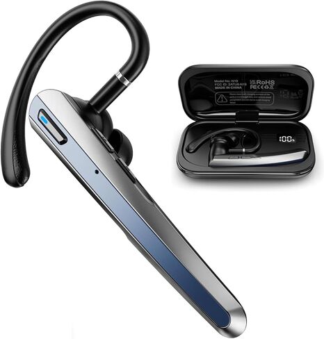Single Ear Bluetooth Headset with Microphone: Wireless Earpiece and Charging Case – Mute Function for Phones, PC, Truckers, Remote Work, Skype, Zoom, Teams, Call Centers in Saudi Arabia