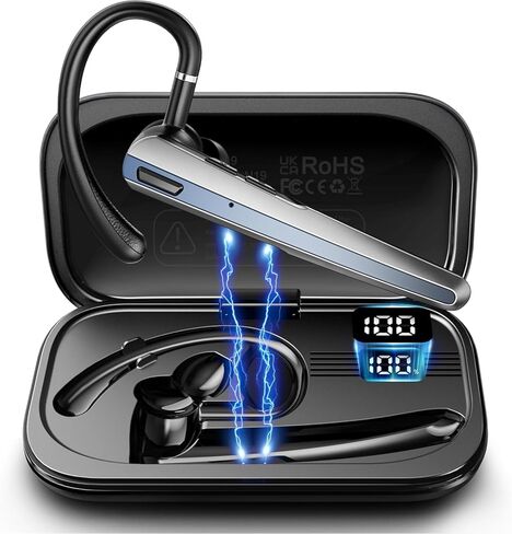 Bluetooth Headset with Microphone, Wireless Earpiece with Noise Cancelling Mic, Charging Case, Hands-Free Bluetooth 5.3 Earbud for Truckers, Zoom, Teams, Driving in Saudi Arabia