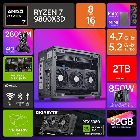 Cooler Master NR2 Pro Mini ITX – AMD RYZEN 7 9800X3D 4.7 GHz (5.2 GHz Turbo) | Gigabyte RX 9070 XT 16GB & B850I AORUS PRO | 32GB DDR5 6000MHz | 2TB Gen4 M.2 | WiFi | Windows 11 | 280mm AIO Gaming PC in Saudi Arabia