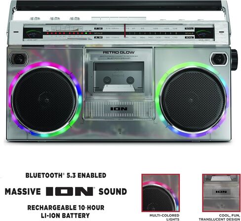 ION Audio Retro Glow Boombox - Deluxe Stereo AM/FM Radio Cassette Dual Speakers with Full-Range Bass (Renewed) in Saudi Arabia