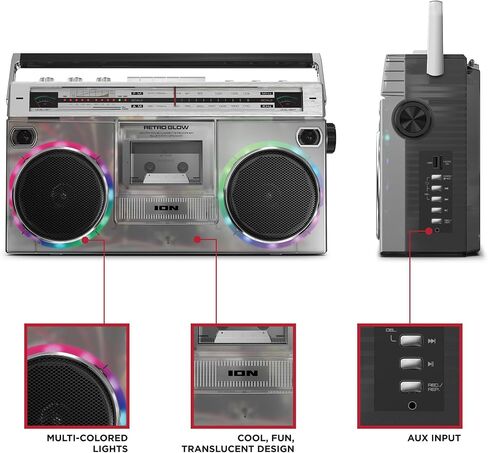 ION Audio Retro Glow Boombox - Deluxe Stereo AM/FM Radio Cassette Dual Speakers with Full-Range Bass (Renewed) in Saudi Arabia