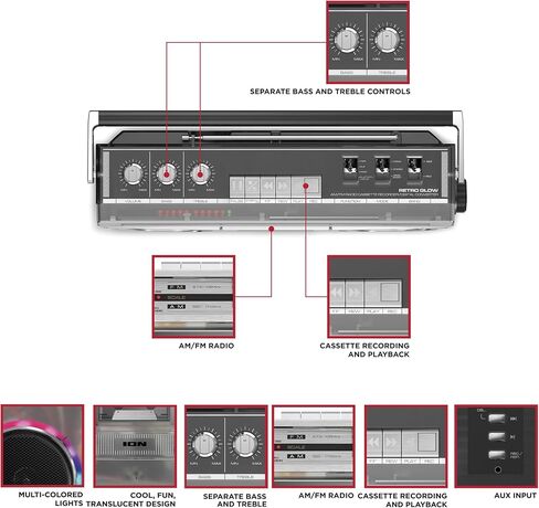 ION Audio Retro Glow Boombox - Deluxe Stereo AM/FM Radio Cassette Dual Speakers with Full-Range Bass (Renewed) in Saudi Arabia