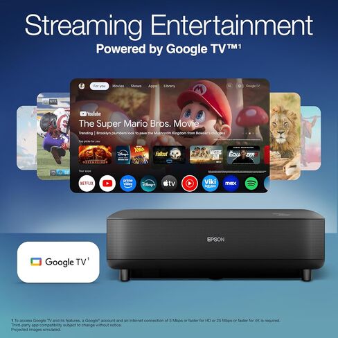 جهاز عرض ليزر Epson Lifestudio Grand Ultra Short Throw Laser، بدقة 4K PRO-UHD، صوت من تقنية Bose وتطبيق Epson Studio، تلفزيون Google المدمج لسهولة البث، بالإضافة إلى تقنية 3LCD ثلاثية الشرائح - أسود in Kuwait