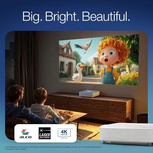 جهاز عرض ليزر Epson Lifestudio Grand Ultra Short Throw Laser، بدقة 4K PRO-UHD، صوت من تقنية Bose وتطبيق Epson Studio، تلفزيون Google المدمج لسهولة البث، بالإضافة إلى تقنية 3LCD ثلاثية الشرائح - أسود in Kuwait