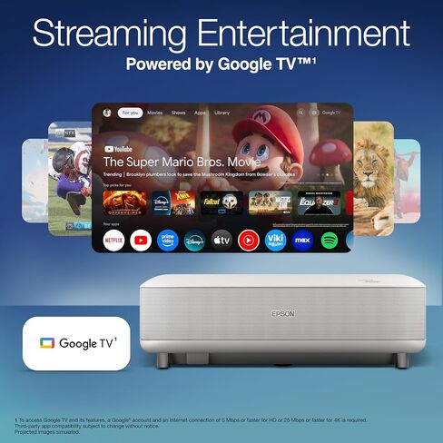 جهاز عرض ليزر Epson Lifestudio Grand Ultra Short Throw Laser، بدقة 4K PRO-UHD، صوت من تقنية Bose وتطبيق Epson Studio، تلفزيون Google المدمج لسهولة البث، بالإضافة إلى تقنية 3LCD ثلاثية الشرائح - أسود in Kuwait