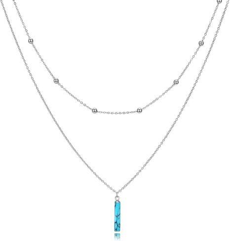 TIGER RIDER Opal Double Layer 925 Sterling Silver Necklace for Women, Exquisite Women's Jewelry Multi Layer Choker, Fashionable Think Pendant Necklace for Mother's Day Gifts in Saudi Arabia