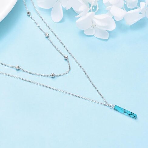 TIGER RIDER Opal Double Layer 925 Sterling Silver Necklace for Women, Exquisite Women's Jewelry Multi Layer Choker, Fashionable Think Pendant Necklace for Mother's Day Gifts in Saudi Arabia