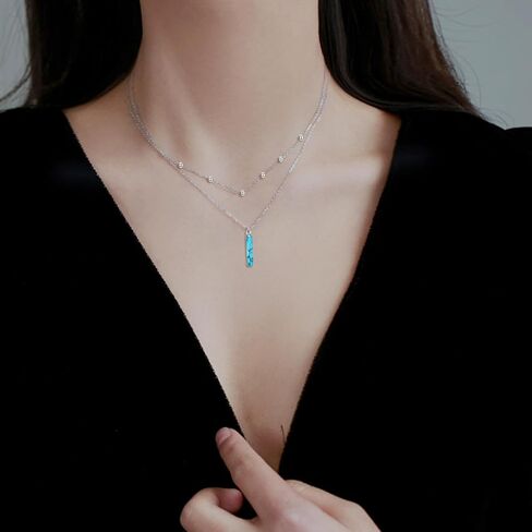 TIGER RIDER Opal Double Layer 925 Sterling Silver Necklace for Women, Exquisite Women's Jewelry Multi Layer Choker, Fashionable Think Pendant Necklace for Mother's Day Gifts in Saudi Arabia