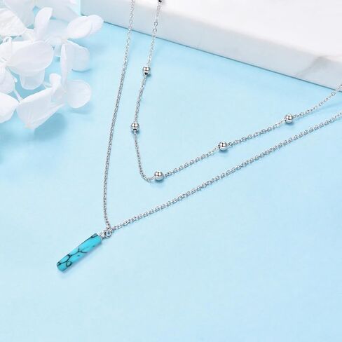 TIGER RIDER Opal Double Layer 925 Sterling Silver Necklace for Women, Exquisite Women's Jewelry Multi Layer Choker, Fashionable Think Pendant Necklace for Mother's Day Gifts in Saudi Arabia