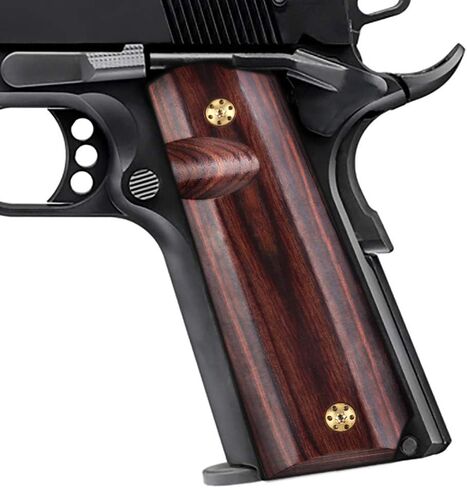 Cool Hand 1911 Full Size Grips, Government/Commander, High Polished Wood, Gold Gun Grips Screws Included, Mag Release, Ambi Safety Cut, 1/4" Thin in Saudi Arabia