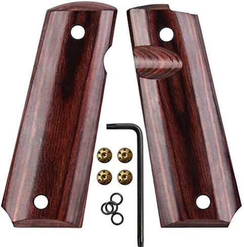 Cool Hand 1911 Full Size Grips, Government/Commander, High Polished Wood, Gold Gun Grips Screws Included, Mag Release, Ambi Safety Cut, 1/4" Thin in Saudi Arabia