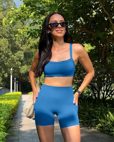 صدرية رياضية Sogetdo Strappy للنساء اللاسلكي مربع الرقبة مريحة مريحة تجريب صدرية التدريب على أعلى in Kuwait