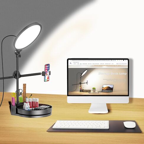 Zoom Lighting for Computer, Adjustable Desk Lighting for Video Callst,55W Dimmable Full Screen Ring Light,with Rotating Storage Box,Pen Holder Stand,Phone Holder and Controller (Black, 10.5) in Saudi Arabia