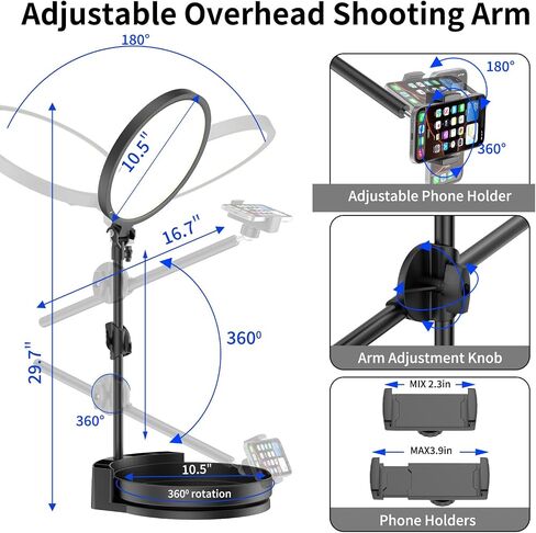Zoom Lighting for Computer, Adjustable Desk Lighting for Video Callst,55W Dimmable Full Screen Ring Light,with Rotating Storage Box,Pen Holder Stand,Phone Holder and Controller (Black, 10.5) in Saudi Arabia