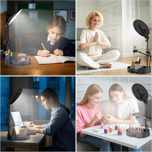 Zoom Lighting for Computer, Adjustable Desk Lighting for Video Callst,55W Dimmable Full Screen Ring Light,with Rotating Storage Box,Pen Holder Stand,Phone Holder and Controller (Black, 10.5) in Saudi Arabia
