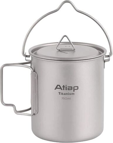 Titanium Pot 750ml Backpacking Pot Camping Coffee Pot Camp Mug Camping Pot with Lid Foldable Handle Portable Lightweight in Kuwait