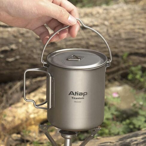 Titanium Pot 750ml Backpacking Pot Camping Coffee Pot Camp Mug Camping Pot with Lid Foldable Handle Portable Lightweight in Kuwait