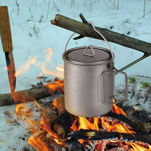 Titanium Pot 750ml Backpacking Pot Camping Coffee Pot Camp Mug Camping Pot with Lid Foldable Handle Portable Lightweight in Kuwait