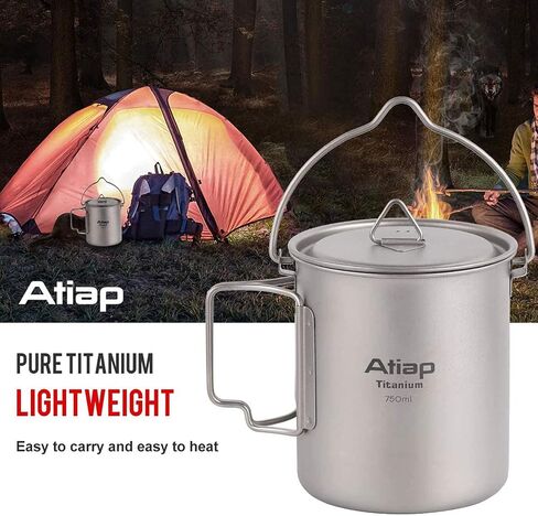 Titanium Pot 750ml Backpacking Pot Camping Coffee Pot Camp Mug Camping Pot with Lid Foldable Handle Portable Lightweight in Kuwait